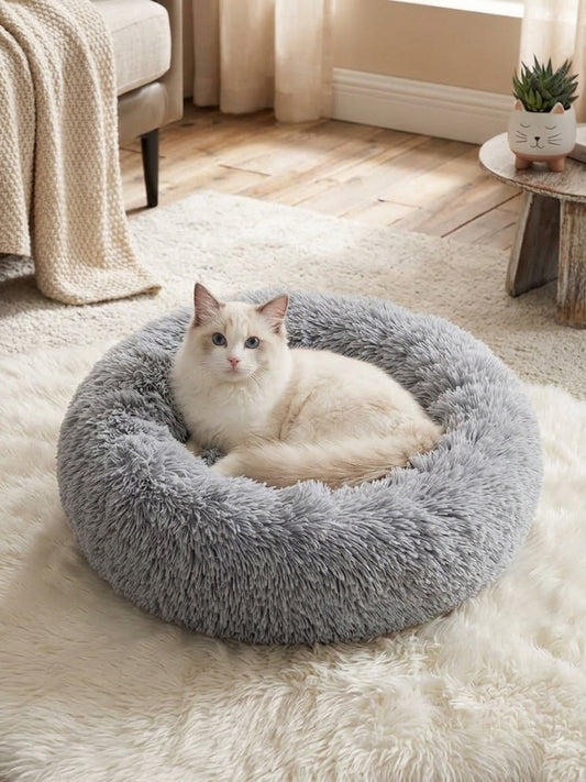 Soft Plush Donut Pet Bed for Cats and Dogs